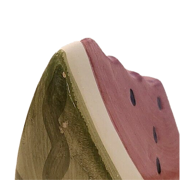 Watermelon Fruit Ceramic Salt and Pepper Shakers Red Green Slices w/ Seeds - Picture 8 of 8